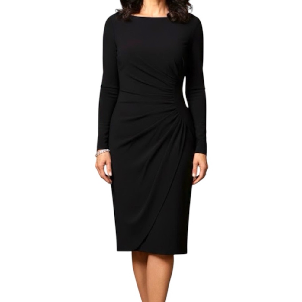 Worth Dress NWT Black Matte a crepe Jersey Boatneck Cinched Size Small